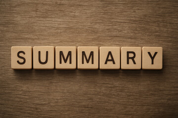 Poster - The concept conclusion and decision-making is represented by letter blocks arranged to convey final analysis from a business viewpoint