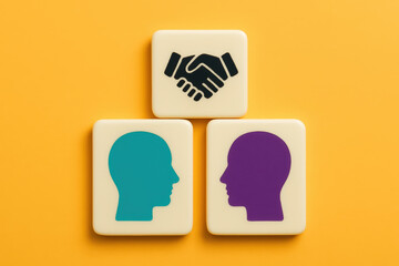 Poster - The symbolizes collaboration and communication featuring contrasting profiles and a handshake representing agreement and partnership in business