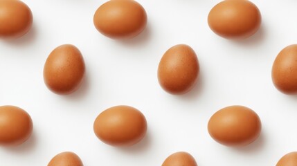 Aufkleber - Pattern of smooth brown eggs with subtle speckles arranged evenly on pristine white background, creating warm and cool color contrast design.