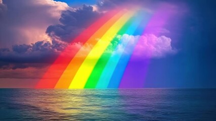 Aufkleber - A colorful rainbow stretching across the surface of calm water on a cloudy day
