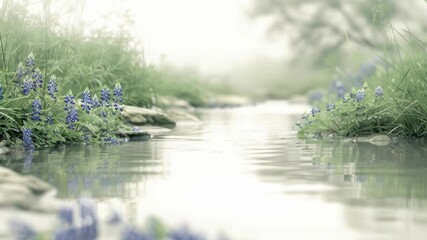 Aufkleber - A serene scene of a stream flowing through a dense and vibrant forest