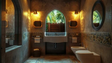 Poster - Two-sink bathroom with toilet and bathtub