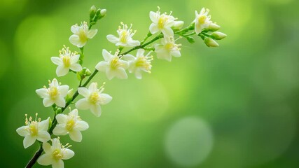 Poster - A close-up shot of a tree branch featuring white flowers, perfect for using in editorial or commercial contexts