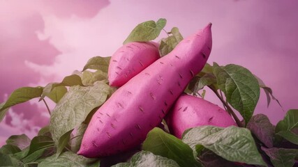 Poster - A cluster of purple carrots perched on top of fresh green leaves