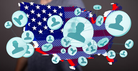 Aufkleber - Visual representation of a nationwide network connecting individuals. Ideal for social media, communication, and networking concepts.