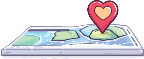 Poster - Map illustration featuring a heart pin showing location for love and romance purposes.