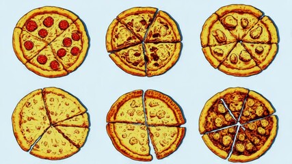 Poster - A selection of four pizzas with various toppings, great for meal inspiration or food presentation