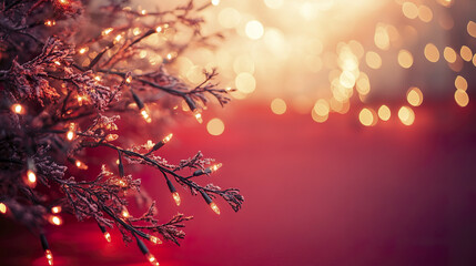 Poster - beautiful Christmas tree branch adorned with glowing lights, creating warm and festive