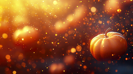 Poster - glowing pumpkin surrounded by shimmering particles creates magical autumn atmosphere