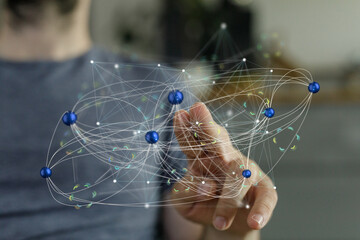 Poster - Abstract image of a person interacting with a digital network.  Ideal for technology, connection, and innovation.