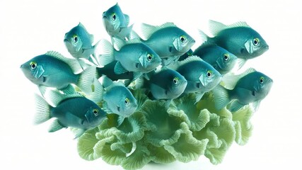 Poster - A group of blue fish swimming together in a decorative vase