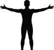 © stockingtimee - man standing in open arm posture silhouette facing front representing freedom strength expression and welcoming energy