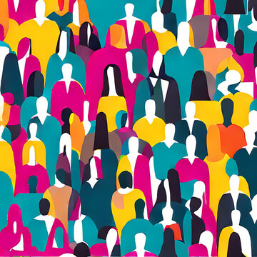 Vibrant Diversity: A captivating display of individuality, as a multitude of figures, each bathed in a unique hue, converge to form a kaleidoscope of unity and connection.