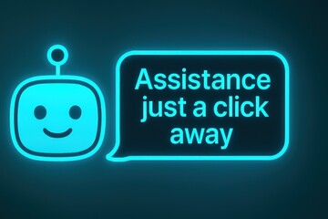 Poster - A neon-lit bot offers immediate support through simple, user-friendly interaction and provides on-demand assistance to help resolve customer inquiries.