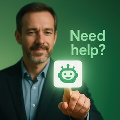 Poster - A focused gentleman interacting with a digital interface that displays the prompt 