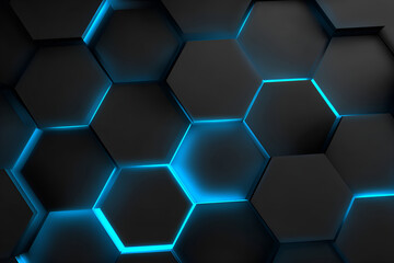Aufkleber - Black hexagonal surface glowing with blue light