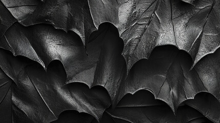 Poster - Black leather leaves create striking texture and pattern, evoking sense of elegance and mystery