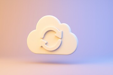 Poster - A serene cloud icon with looping arrows gracefully floats against a vibrant gradient background.  Symbolizing data synchronization.