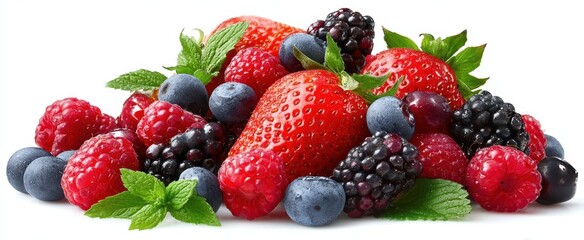 Wall Mural - The vibrant assortment of fresh berries surrounded by mint leaves