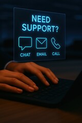 Poster - A close-up shot of a person, typing on a laptop. The person is interacting with a digital screen that says 