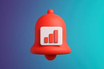 Poster - A vibrant, three-dimensional notification bell, rendered in a bold red hue, signaling the essence of digital alerts and timely reminders.