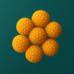 Poster - Abstract representation of seven interconnected spheres, exhibiting a unique honeycomb-like texture, creating a visually stunning and intricate pattern.