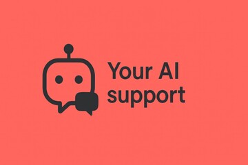 Poster - AI chatbot support icon on red wallpaper background.