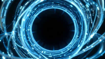 Wall Mural - futuristic tunnel of blue light animation: abstract digital technology visualization