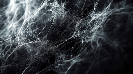 Wall Mural - Creepy spider webs on dark background create eerie atmosphere