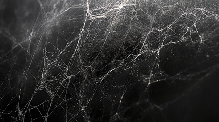 Wall Mural - Creepy spider webs create eerie atmosphere against dark background, evoking mystery
