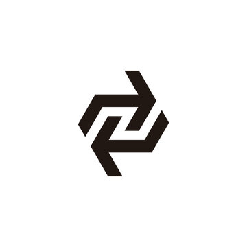 letter n negative space rotate arrow geometric logo vector