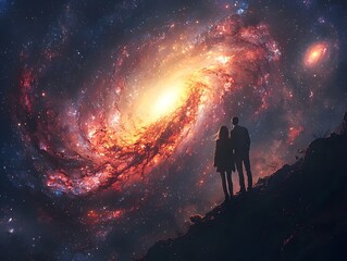 Wall Mural - couple silhouetted against a swirling galaxy