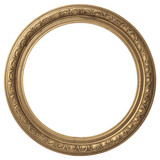 Ornate round gold frame with detailed rococo engravings and subtle antique finish centered isolated transparent background