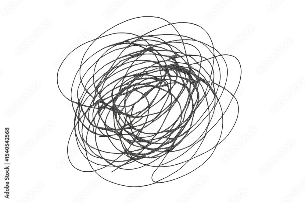 Chaotic circular scribble tangling and swirling, representing mental ...