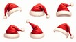 © Kristina - Classic red Santa hats with white fur trim and pom-poms, realistic vector style, isolated on transparent background.
