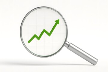 Poster - Magnifying Glass Over Green Arrow Signifying Positive Growth Trend