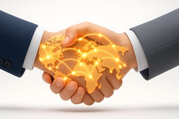 Aufkleber - Business Partnership Concept with Hands Shaking and Global Network