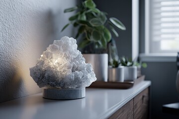 Poster - Unique decorative lamp with natural crystal design enhancing modern living space during daylight hours