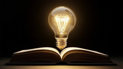 Poster - Illuminating Ideas: A glowing light bulb, a symbol of inspiration and knowledge, hovers above an open book, casting a warm glow that invites the viewer to explore the power of ideas and learning.