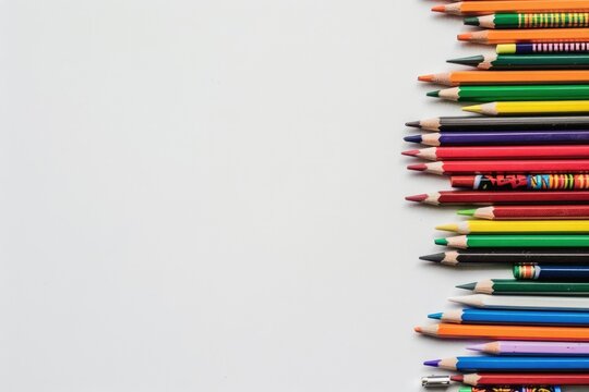 Ultra Hd Visual of Multi Colored Pencils on Table Against White Background