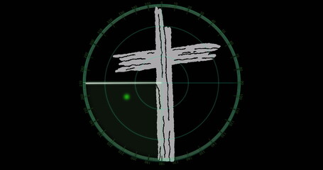 Poster - Displaying rough brush cross at center on radar grid display, showing bright green blip
