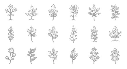 Poster - Botanical line art seamless pattern, featuring diverse plant leaves and flowers