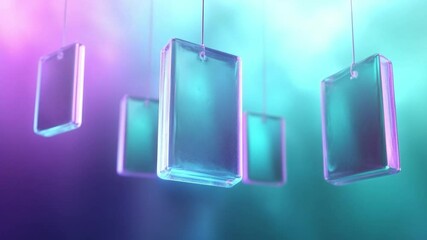 Poster - Floating Tablets: A cluster of sleek, transparent tablets suspended in mid-air, emitting an ethereal glow amidst an abstract backdrop, capturing the essence of modern technology and innovation.