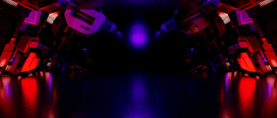 Canvas Print - Abstract Cyberpunk Tunnel Red Blue Neon Lights 3D Render