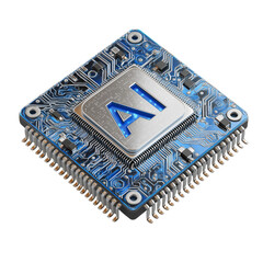 Poster - 3D icon of an artificial intelligence chip with the letter 