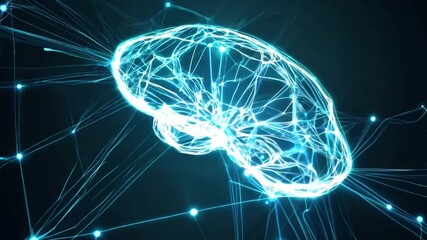 Fototapete - Abstract Digital Brain with Glowing Connections and Neural Network Visuals on Dark Background 4k video footage