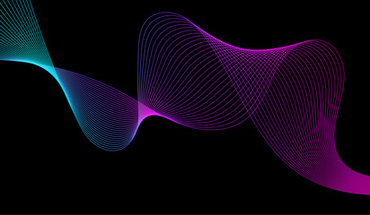 Poster - Abstract glowing wave lines on dark blue background. Dynamic wave pattern. Modern flowing wavy lines.
