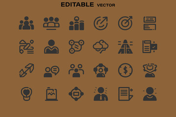 Wall Mural - editable vector icons set for business teamwork and strategy
