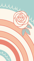 Poster - Floral rainbow illustration with decorative rose and aesthetic pastel color palette
