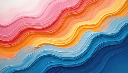 Poster - Abstract oil painting with brushstrokes. Colorful wavy background in pink red yellow blue shades. Modern art design, creative texture, digital artwork, artistic design.